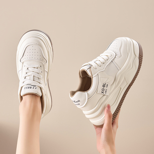 皮面老爹鞋 松糕厚底休闲运动鞋 女2024春秋新款 增高厚底真皮小白鞋