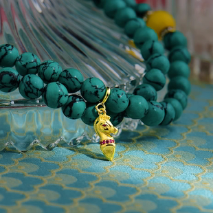 s925纯银马头普巴杵吊坠藏式镀金卡扣星月菩提做旧配饰情侣款项坠