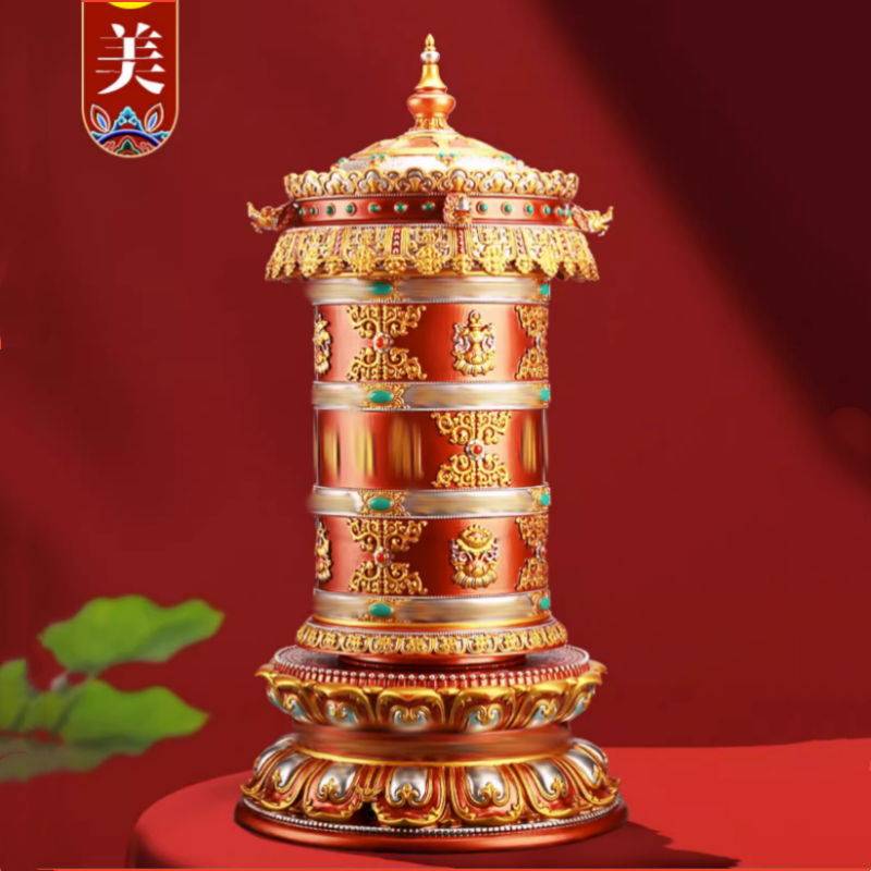 藏族转经简轮家用电动转金筒摆件天珠转筒树脂浮雕插电款龙头转桶