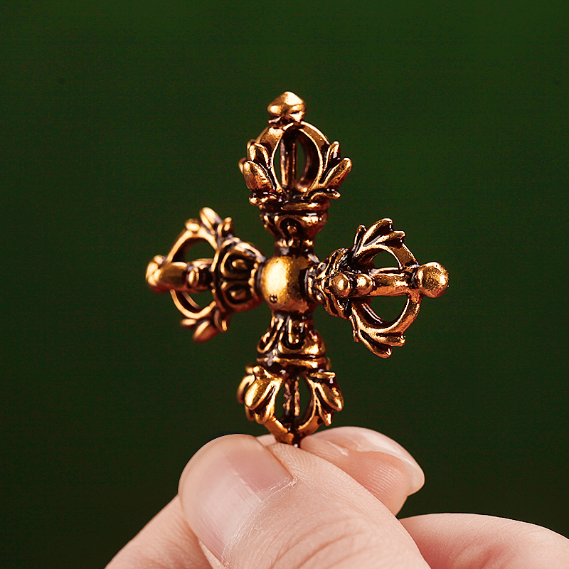 藏式十字金刚杵吊坠现代纯铜金刚橛小供具随身金刚杵项链挂坠饰品