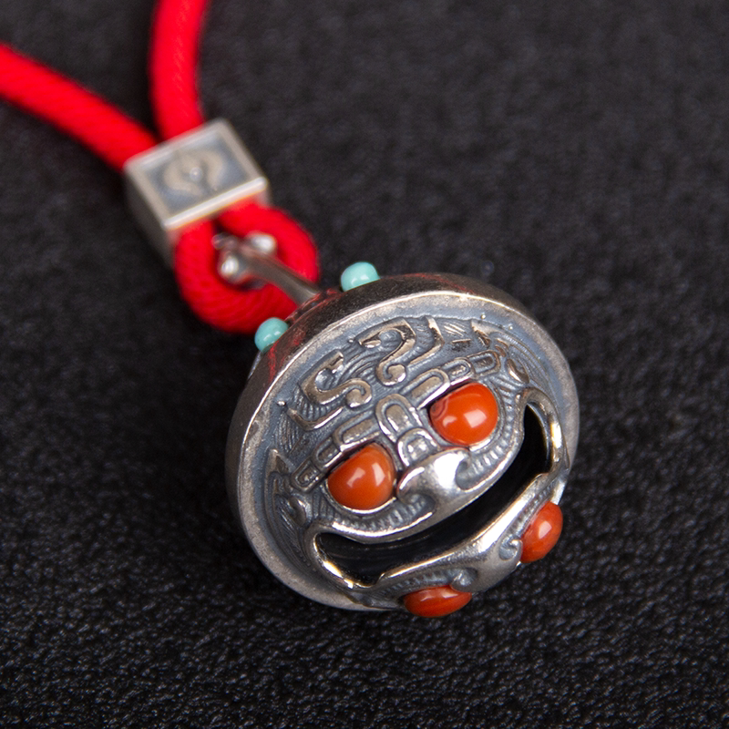 925纯银法器饕餮铃金刚杵法器吊坠纯手工立体起版清脆松石款包邮