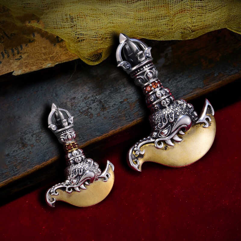 S925纯银藏式金刚杵钺刀杵挂件吊坠佛珠配件手串挂绳DIY文玩配饰