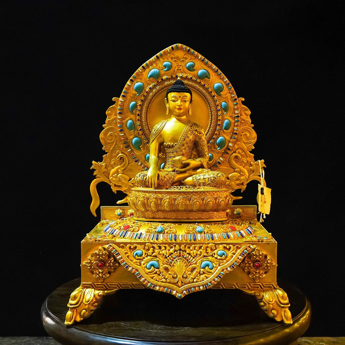 藏式纯铜鎏金释迦摩尼佛像十三寸带法座释迦摩尼佛精品铜像十八寸