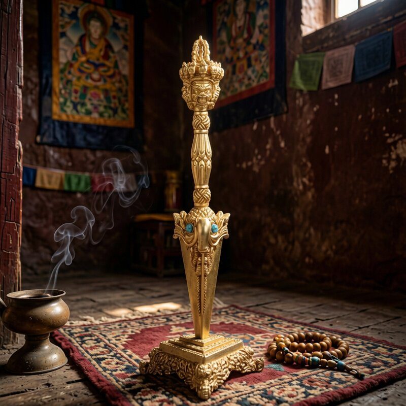 纯铜普巴杵橛法器金刚杵三面普巴金刚杵普巴杵降魔杵决带底座三色