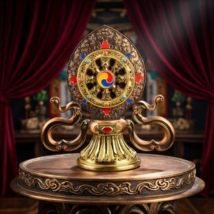 藏式法轮摆件合金藏传密宗法器复古色法轮轮王七政宝吉祥家用供奉