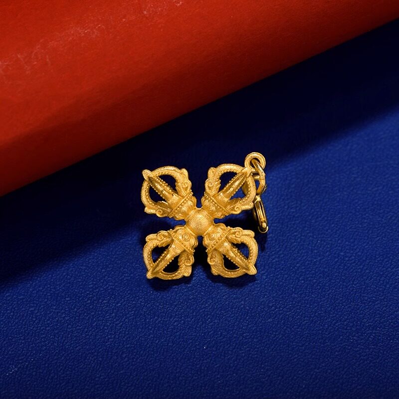 S925纯银镀金五股杵吊坠五股十字金刚杵diy配饰藏式随身挂饰挂坠