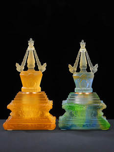 古法琉璃菩提塔摆件藏传密宗供奉佛塔禅意客厅桌面琉璃舍利塔佛具