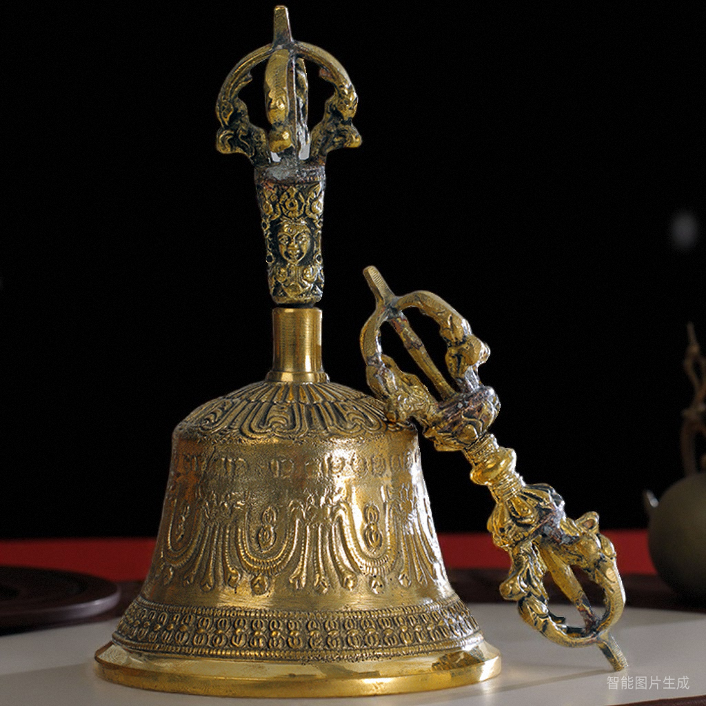 藏传纯铜尼泊尔手工金刚铃杵道士金刚杵响铜家用摆件乐器藏铃老铃