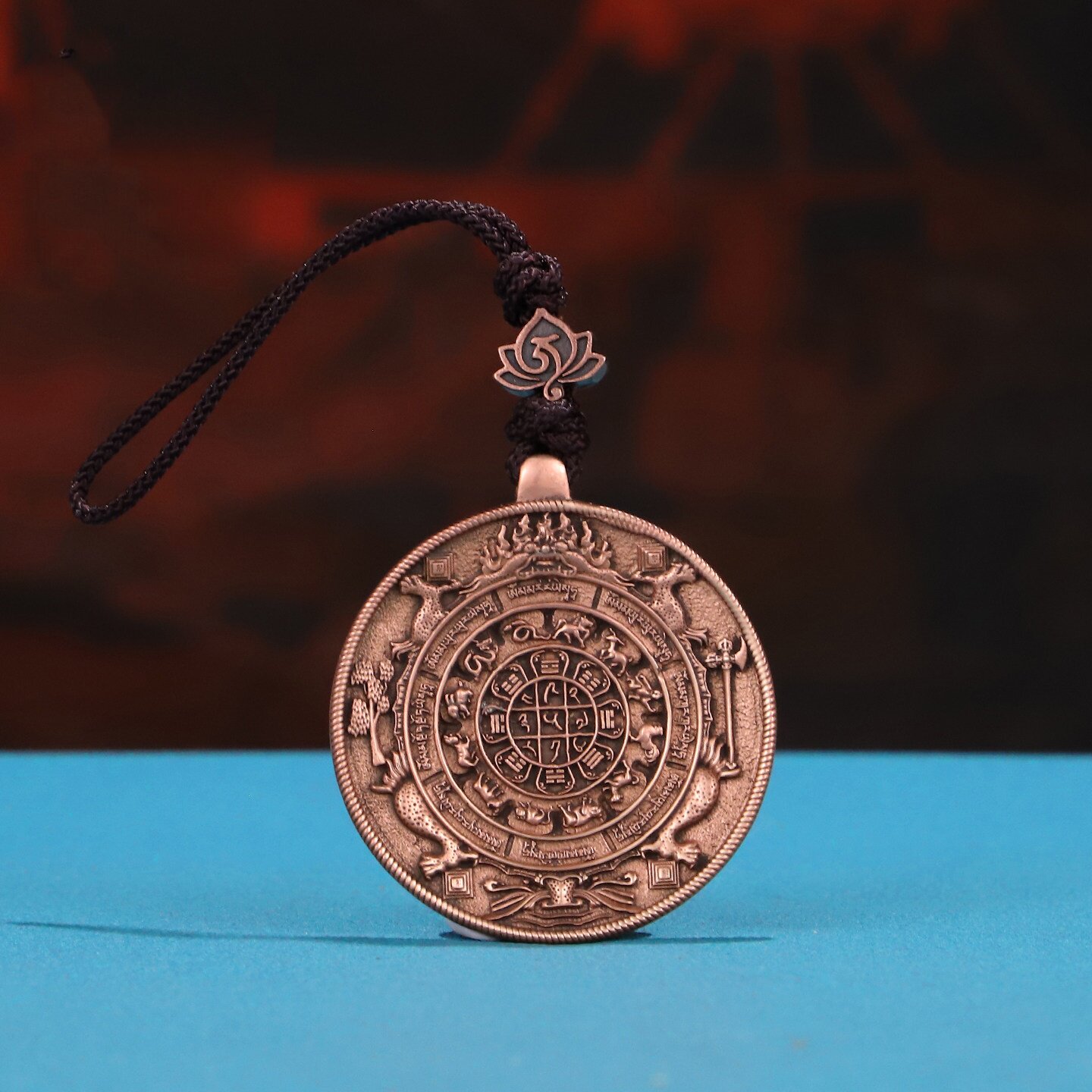 学院款藏式九宫八卦牌挂件原创紫铜文殊九宫八卦腰牌吊坠已祝福