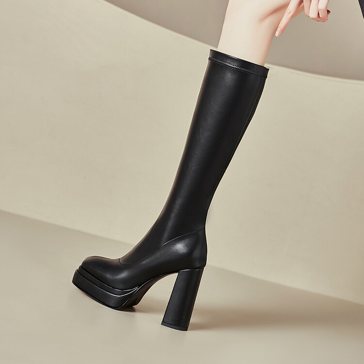 弹力靴显瘦防水台长筒靴