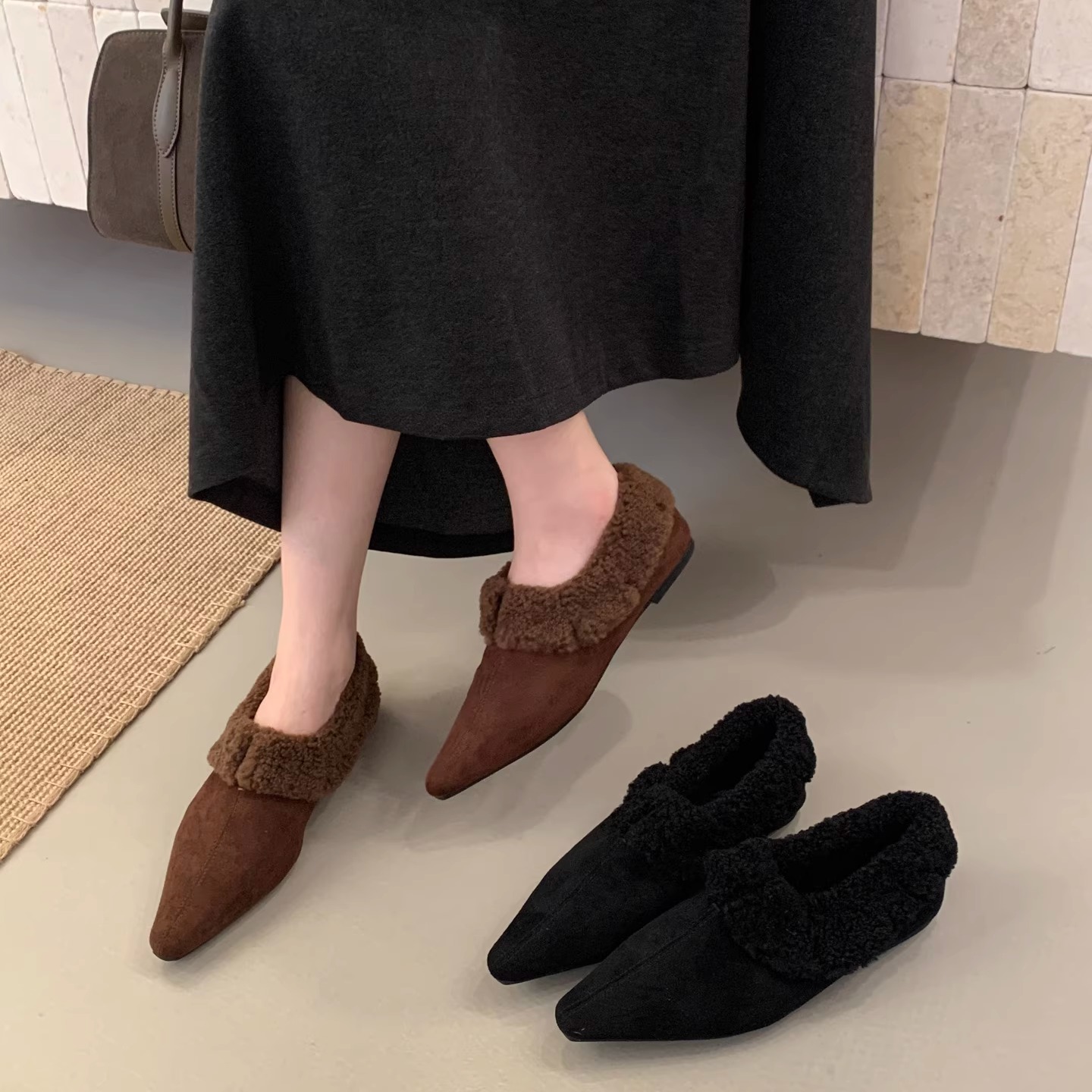 毛毛鞋2025秋冬新款低跟深口单鞋