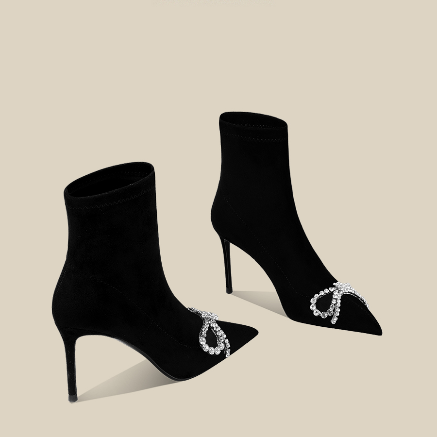 2025冬季新款加绒细跟尖头短靴