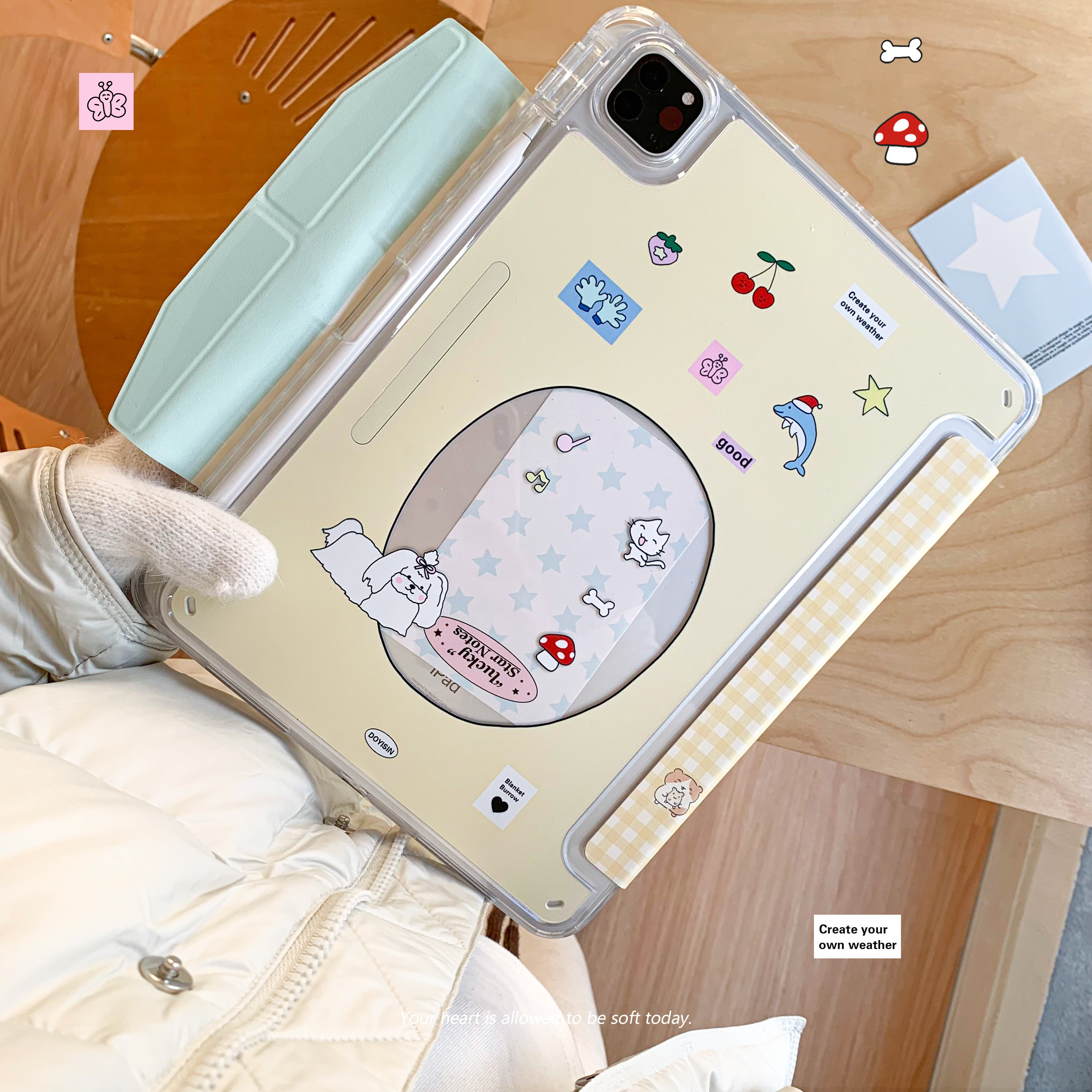 独与行原创韩国ins风拼贴画适用2025ipad 平板壳ipadair7亚克力磁吸搭扣带笔槽华为matepadair12可竖屏多角度