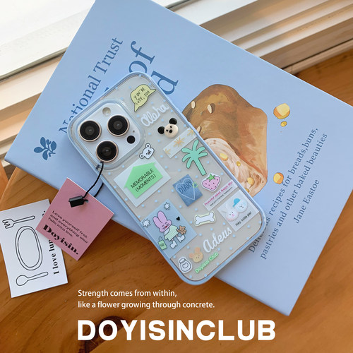 独与行夏日蓝色波点适用于苹果15pro手机壳iphone16pro小清新15pro手机壳14pro二合一全包可爱