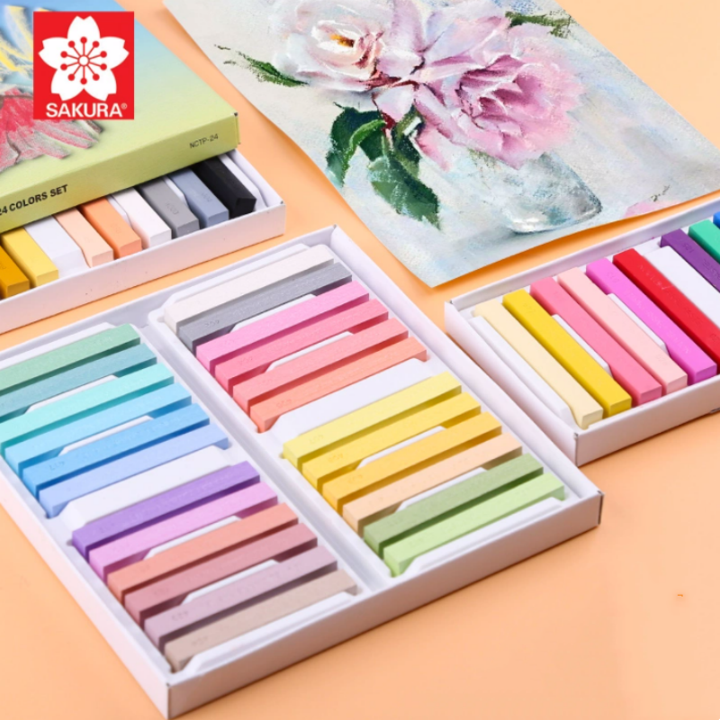 SAKURA樱花色粉笔24色套装儿童绘画粉笔条色粉手绘人物风景色粉笔