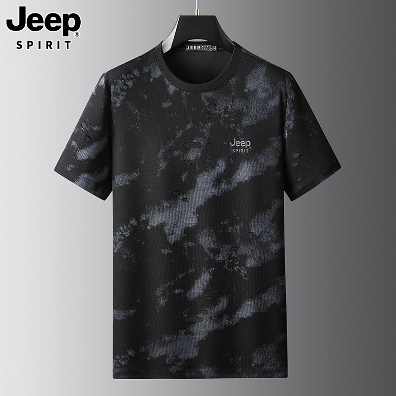 JEEP SPIRIT迷彩短袖T恤男装2026夏季新款休闲运动圆领上衣半袖衫