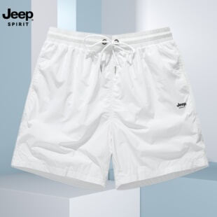 JEEP SPIRIT夏季轻薄短裤沙滩裤女休闲裤冰丝裤双层纱网四分裤男