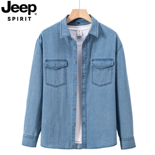 JEEPSPIRIT春秋纯棉牛仔衬衫男