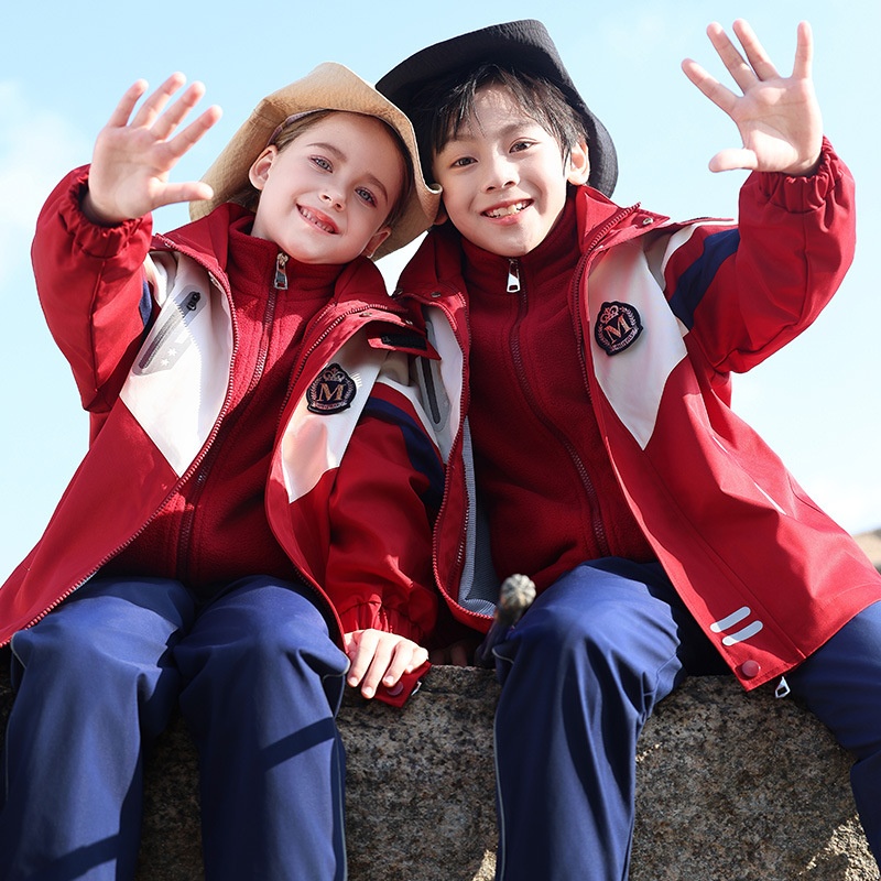 冬季新款儿童三合一冲锋衣幼儿园园服班服运动会中小学生校服套装