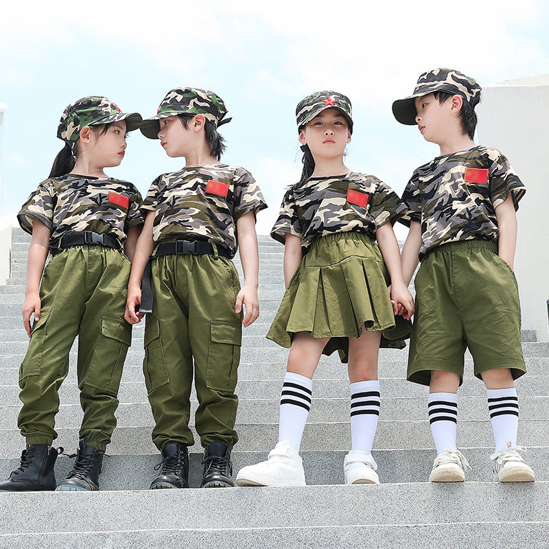 儿童迷彩小学生军训夏令营青少年高中团体训练服运动套装少儿演出