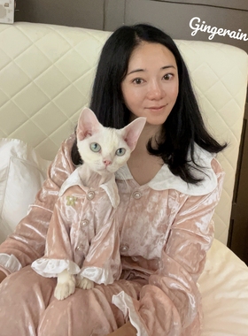 GINGERAIN 亲子装睡衣猫咪主人同款加厚金丝绒贵妇风轻奢系扣睡衣