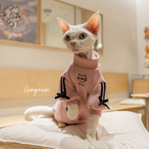 GINGERAIN 蝴蝶结卫衣德文猫衣服无毛猫纯棉打底衫外套韩系