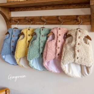 GINGERAIN 多彩羊羔绒马甲复古系扣无毛德文猫保暖背心外套