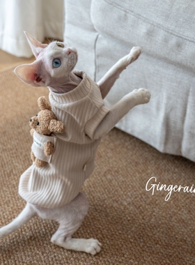 GINGERAIN 抱抱熊保暖背心德文无毛猫衣服秋冬纯棉保暖卫衣