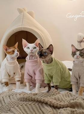 GINGERAIN 基础毛巾衫德文猫衣服无毛猫简约T恤打底衫保暖卫衣