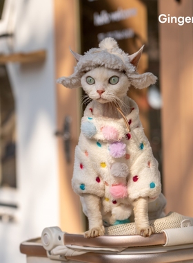 GINGERAIN 毛球球大衣德文猫衣服重工保暖外出服出游套装