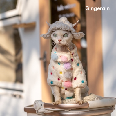 GINGERAIN 毛球球大衣德文猫衣服重工保暖外出服出游套装