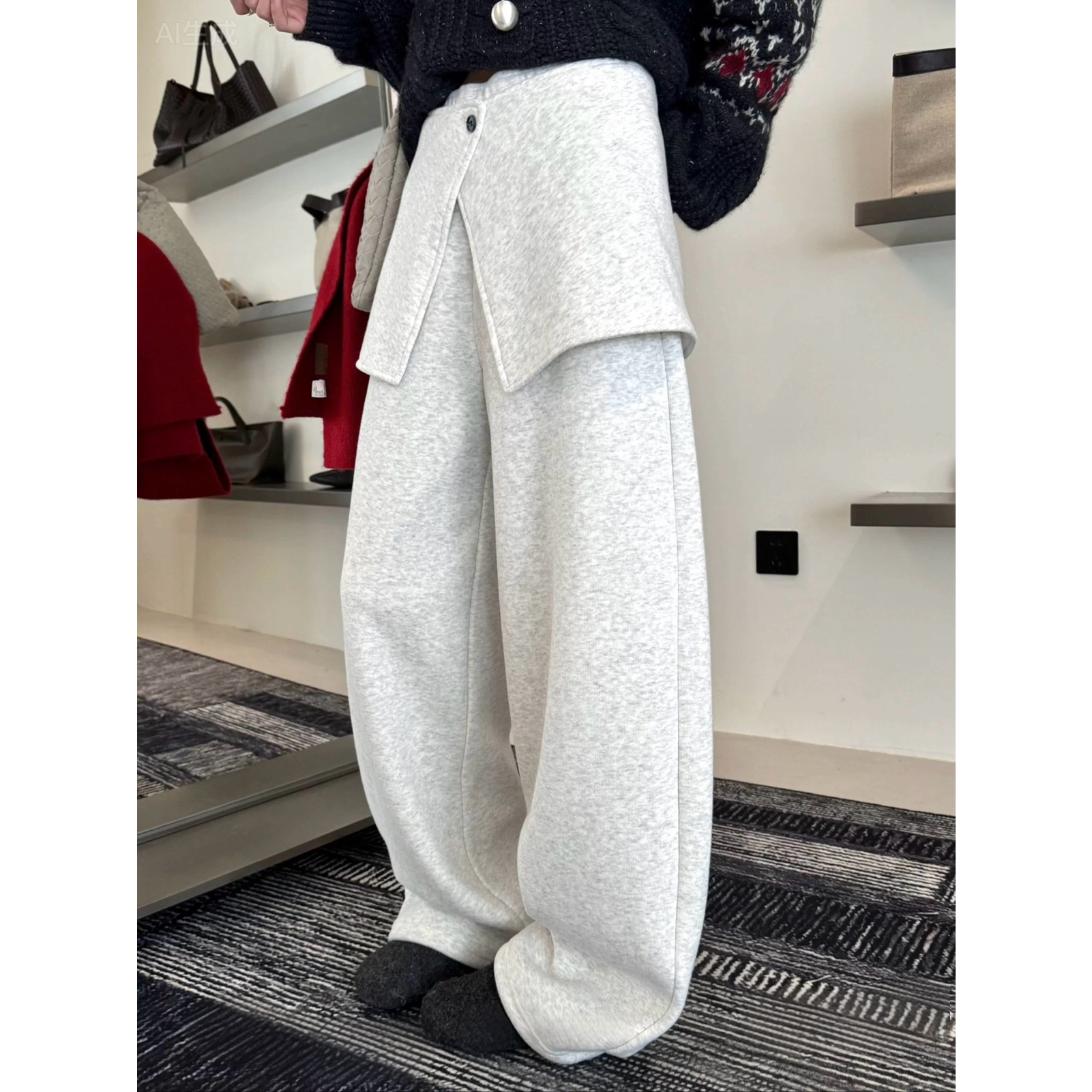 J.X Moment金喜家-两穿可休闲可韩系宽松加绒休闲裤(配屁帘)25860