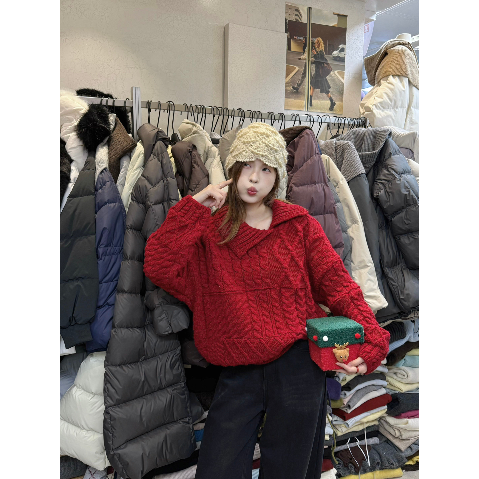 VI+（唯一家）-韩风加厚麻花翻领保暖毛衣50615