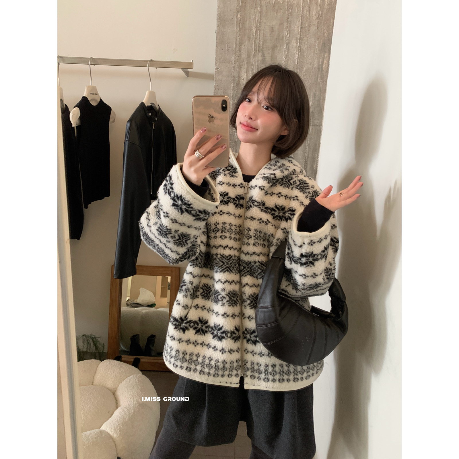 IMISS-冬上新韩标高品质复古提花保暖短外套H80871