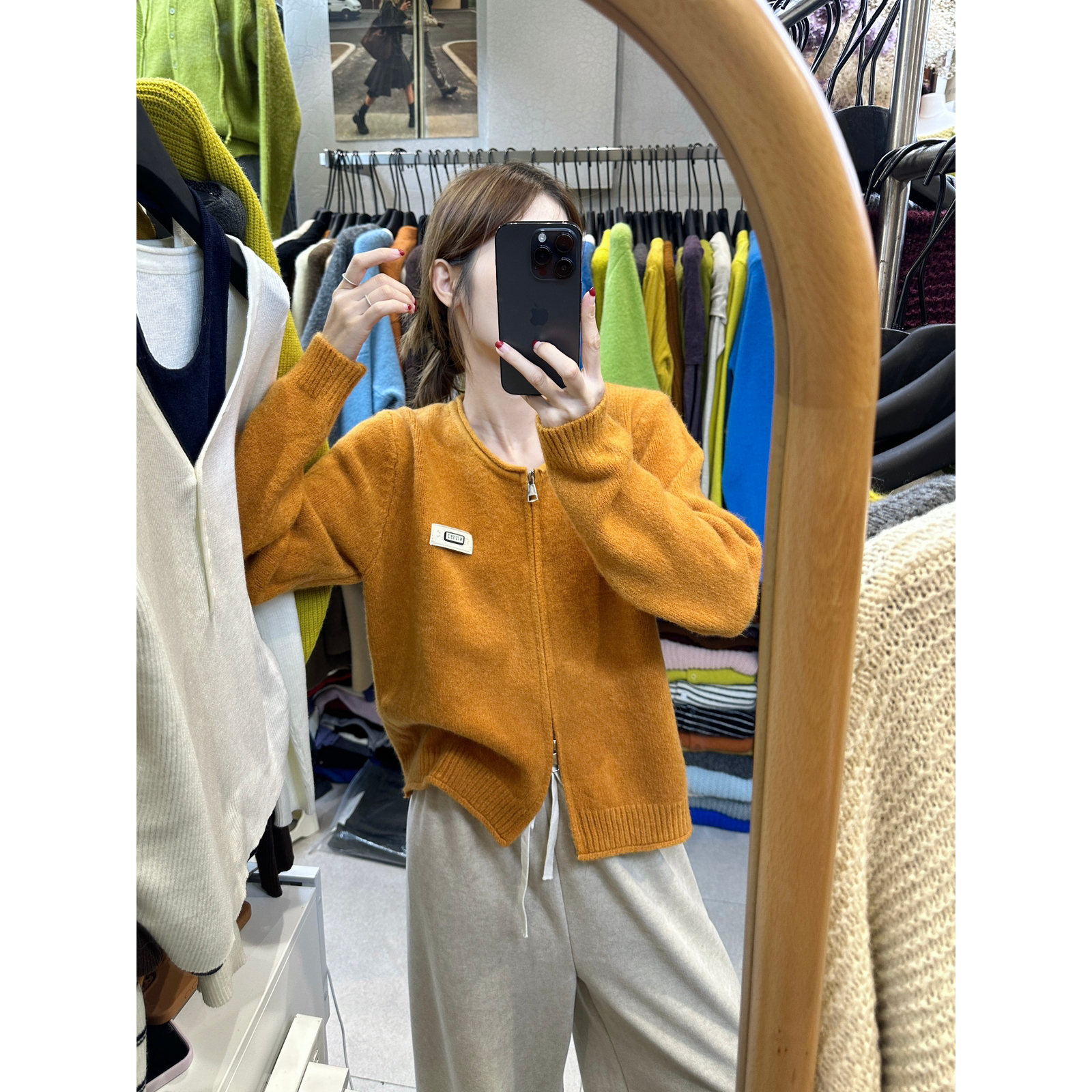设计感圆领双拉链保暖开衫毛衣