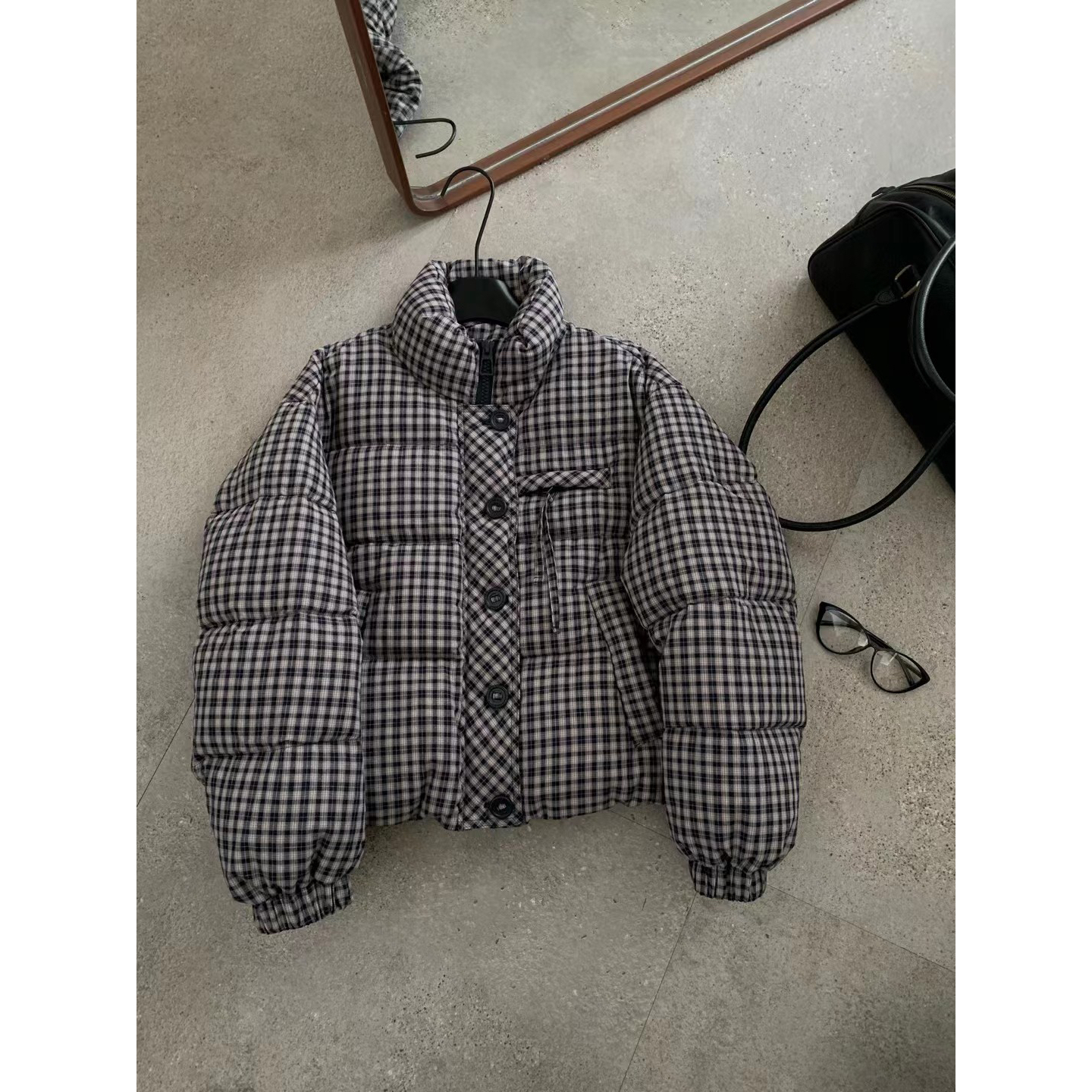 艾薇儿-冬上新格子90绒韩版时尚短款保暖羽绒服外套1008