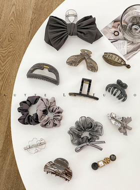 慵懒高级灰色系发饰合集｜韩国东大门秋冬新款2024发夹鲨鱼夹抓夹