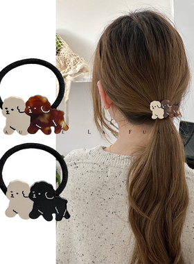 出口余单~醋酸拼接卡通狗狗发圈头绳橡皮筋丸子头短发头饰可爱女