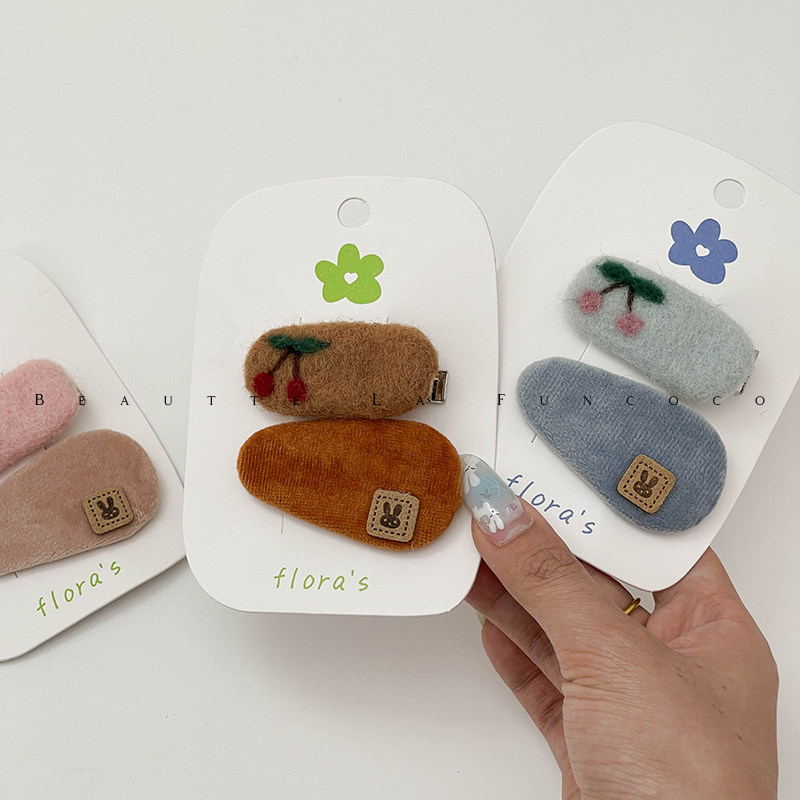 FUNCOCO｜可爱小樱桃~羊毛毡秋冬新款儿童刘海发夹一对夹子韩国女,饰品/流行首饰/时尚饰品新,发饰,淘宝优惠券,粉丝福利购,淘宝优惠卷