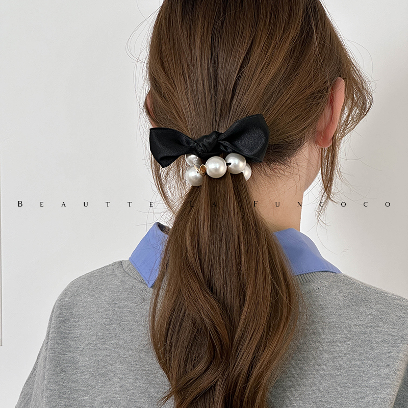 法式优雅大珍珠~蝴蝶结手链发圈扎低马尾头绳2024新款韩国高级感