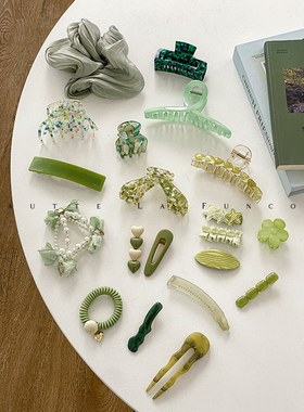 夏天的绿色~气质优雅百搭发饰简约2024新款头饰鲨鱼夹发夹发量少