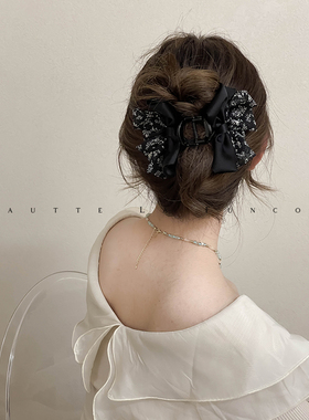 FUNCOCO｜气质黑色蝴蝶结~发夹女后脑勺抓夹2025新款鲨鱼夹高级感