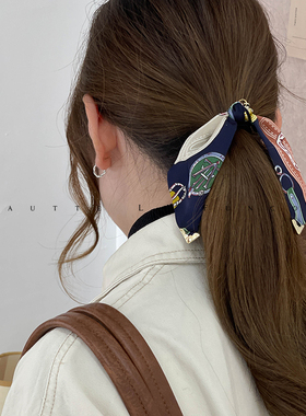 FUNCOCO｜复古法式飘带蝴蝶结~高级简约碎花马尾发圈头绳秋冬新款