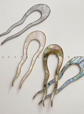 贝壳现代简约金属日常盘发丸子头发簪古风u型小发钗簪子百搭头饰