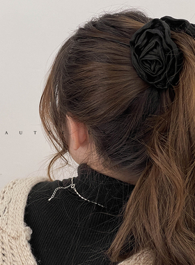 FUNCOCO｜发量少小号~高马尾布艺花朵秋冬气质竖式香蕉夹竖夹韩国