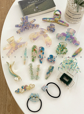 是属于夏天的绿彩色啊~精致高档发饰鲨鱼夹盘发抓夹2024爆款头饰