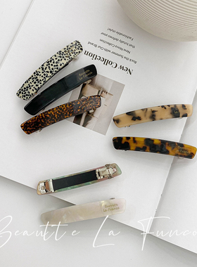 高级感简约时髦一字小豹纹弹簧夹后脑勺半扎发夹轻熟气质发饰发卡