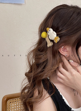 FUNCOCO｜躺平鸭~秋冬新款羊毛毡毛绒可爱刘海发夹发圈头绳2025女