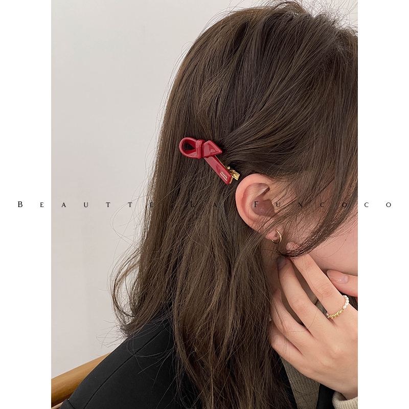 韩国气质~果汁绿色醋酸蝴蝶结刘海发夹侧边夹子精致小发卡高级感