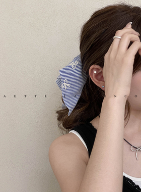 FUNCOCO｜韩系蓝色条纹方巾抓夹后脑勺头饰马尾发夹2025夏季新款